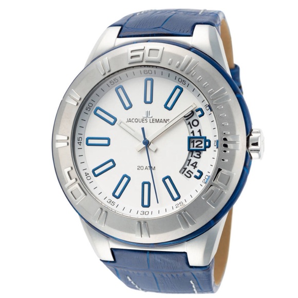 JACQUES LEMANS Miami Men's Watch blue leather strap - Picture 1 of 14